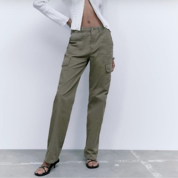 Zara Cargo Pants Green - Picture 1 of 4